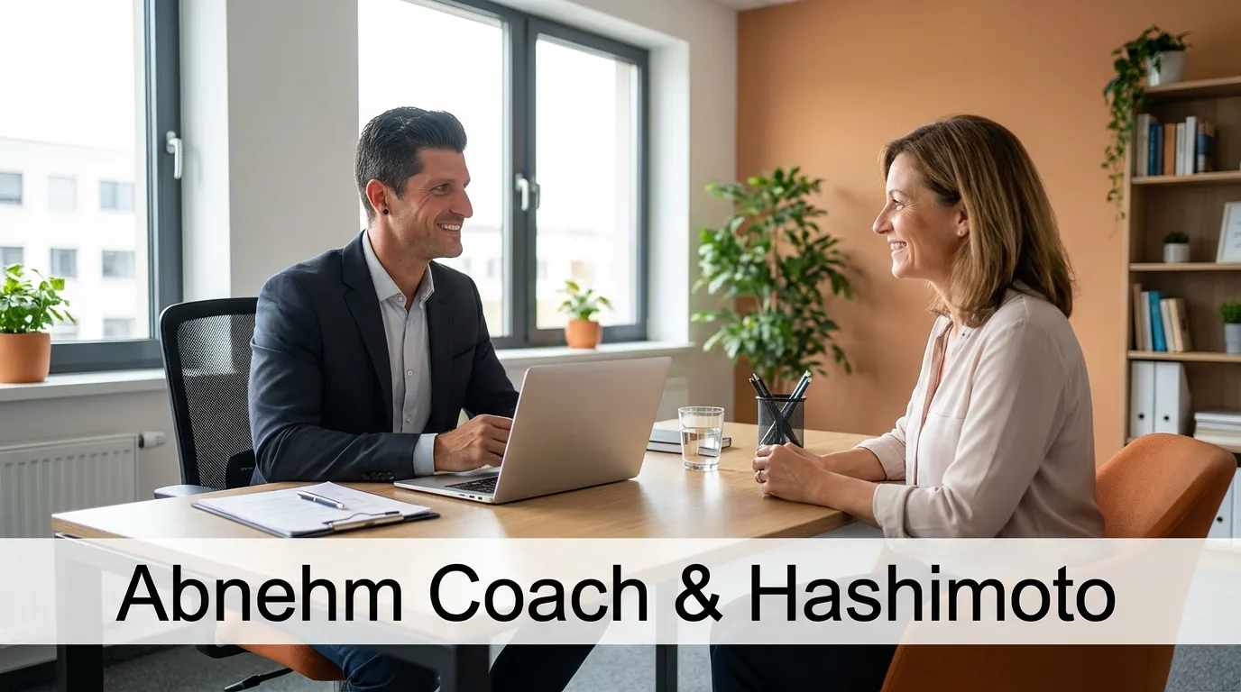 Professioneller Abnehm Coach im Beratungsgespräch mit Klientin über Hashimoto und Gewichtsabnahme
