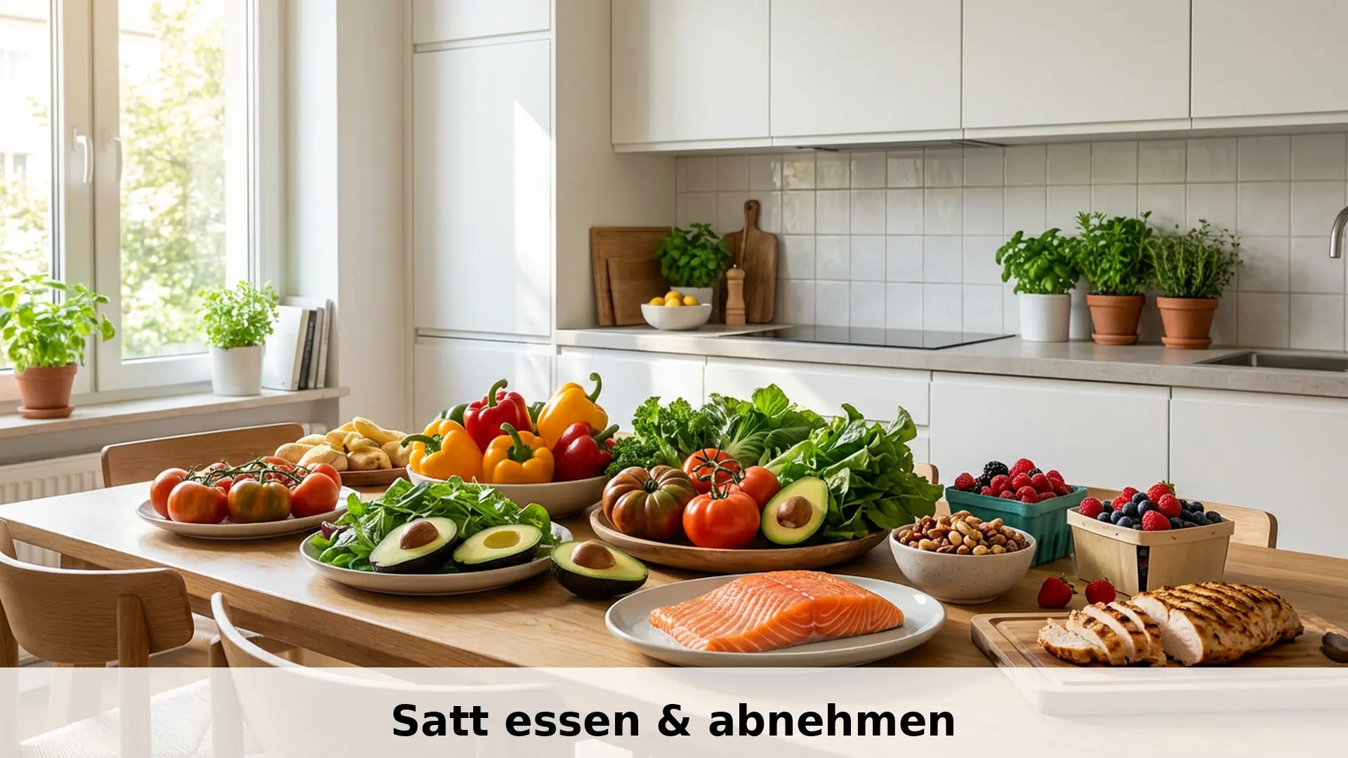 Gesunde, frische Lebensmittel für Abnehmen ohne Hunger - Gemüse, Avocado, Nüsse, Proteine