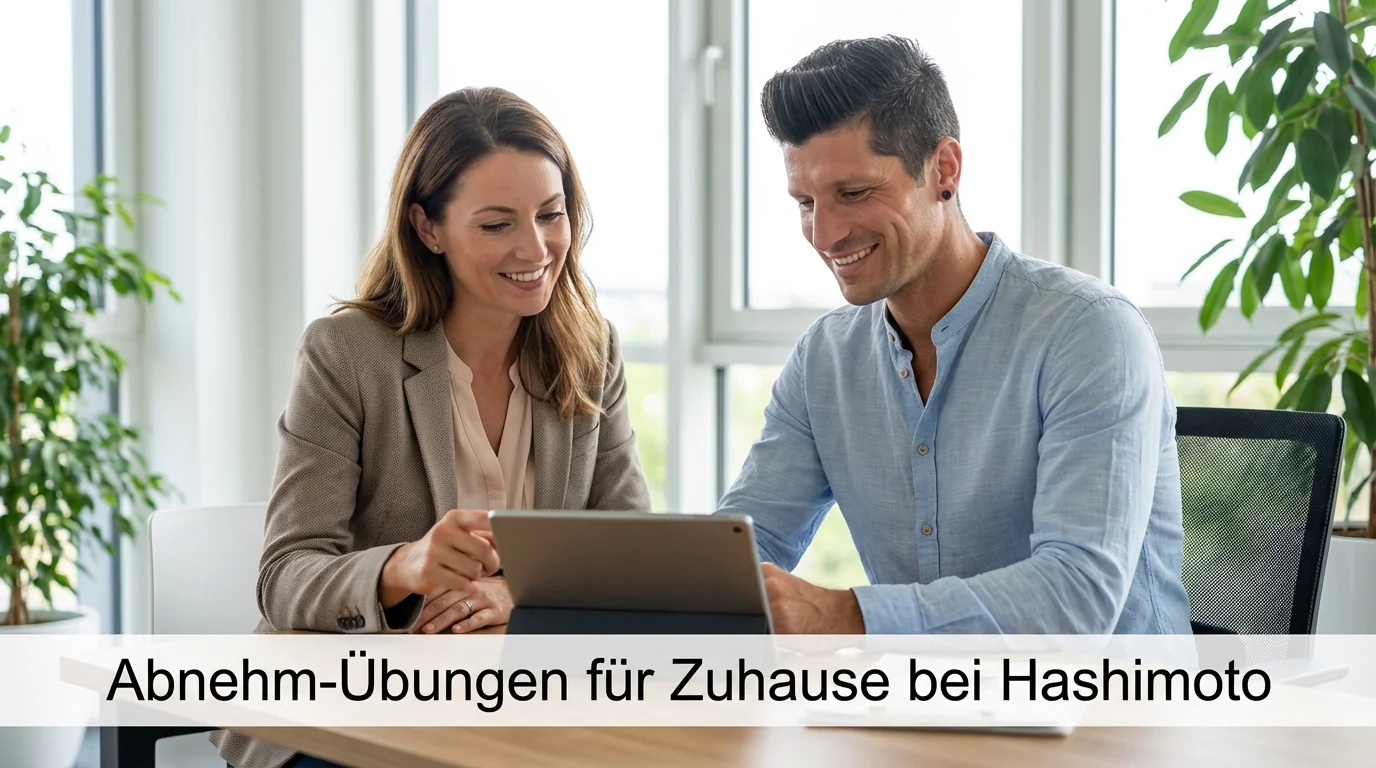 Professioneller Abnehmcoach Frank im Beratungsgespräch mit Klientin über Abnehm-Übungen für Zuhause bei Hashimoto